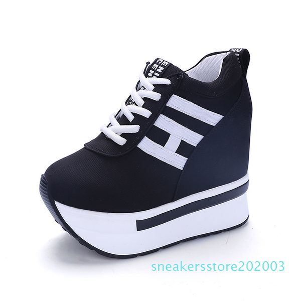 

women casual shoes height increasing platform wedges shoes woman autumn winter lace up high trainers shoes s03, Black