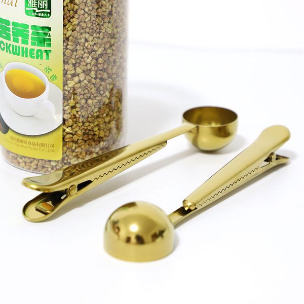 

stainless steel coffee spoons golden measuring scoop spoon with bag seal clip