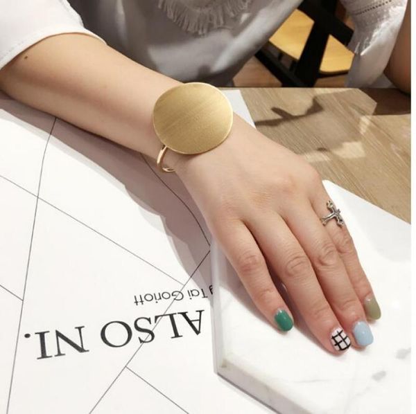 

new arrival open brushed big round cuff bangles for women classic geometric round bracelets bangles bracelet, Black