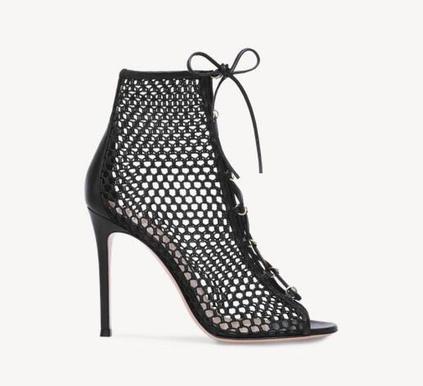 

Perfect official quality women 105mm net lace up leather boot gianvito ro i tiletto heel lace up open toe helena bootie fi hnet hoe