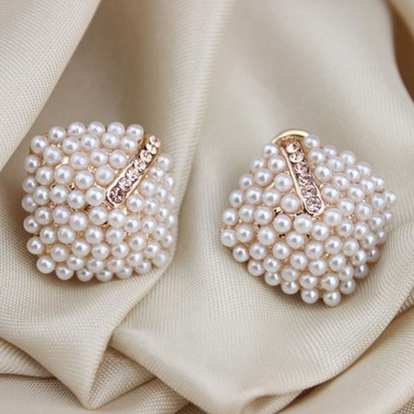 

2020 new fashion jewelry crystal rhinestone pearl stud earrings for women vintage earrings gifts for women lady girls wholesale, Golden;silver