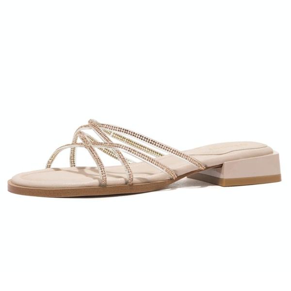 

st&sat women's sandals solid elegant low heel strap flats slides slipper, Black