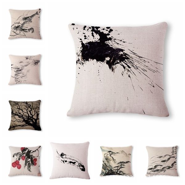 

beautiful ink painting pattern cotton flax pillow back cushion