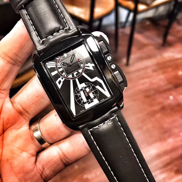 

New Style Dual-Time mens brand watches Luxury Designer Leather strap Fashion quartz watch for men's best Valentine Gift Relogio Feminino