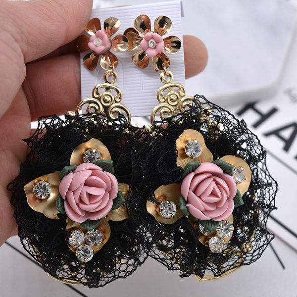 

jewelry fashion drop earrings cute flower pendientes stone black lace resin dangle earrings for women party ing, Silver