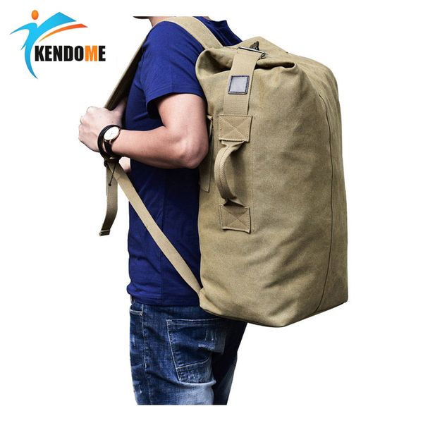 

men's canvas backpacks male multi-functional bucket shoulder army bag tourist foldable outdoor large bag rucksack