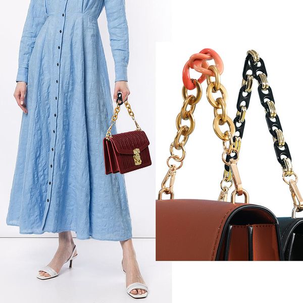 

brand jelly acrylic alloy strap diy resin chain handbag plastic strap thick shoulder belts bag accessories, Black