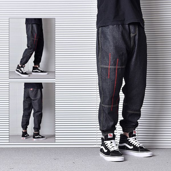 

мода streetwear мужских джинсы сыпучего fit vintage denim штаны вышивка дизайнер японский стиль хип-хоп джинсы мужчины joggers, Blue