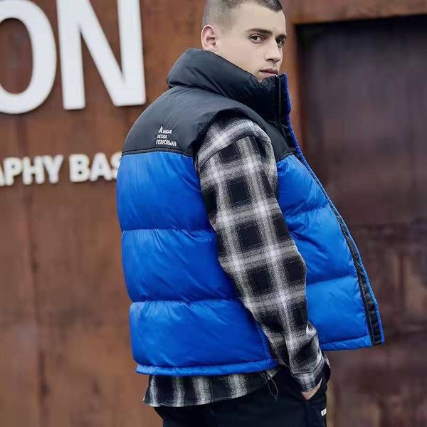 

mens designer thick vest luxury cotton-padded puffer vests men streetwear winter orange blue jacket plus size silver stand collar coat -3xl, Black;white