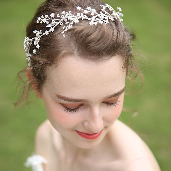 

slbridal silver wired rhinestones crystal pearls wedding headband bridal hair vine hair accessories bridesmaids women jewelry, Golden;white
