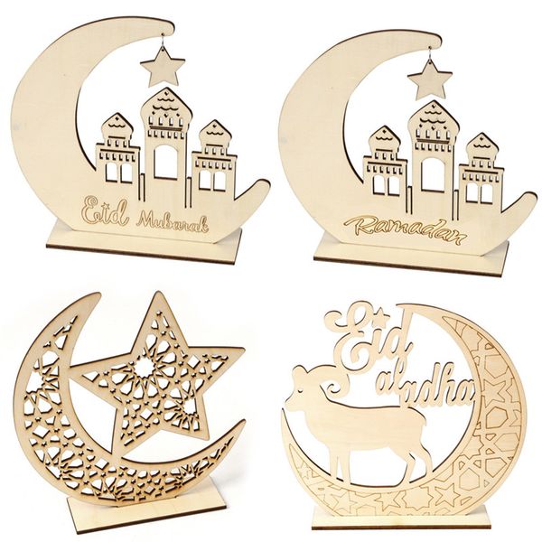 Ramadan Decorazioni in legno Musulmano islamico EID MUBARAK Ornamento per la casa Ramadan Decorazione fai da te con stella di luna cava