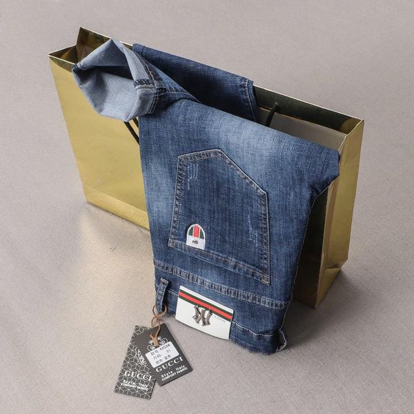 

2019 style luxury summer fashion gy men's jeans stretch fabric slim high-grade recycled water simple generous casual style euro sz 29-3, Blue