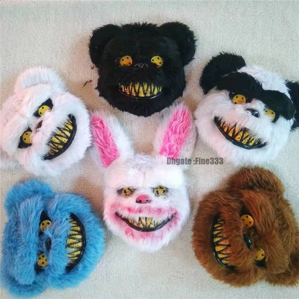

halloween horrifying animal mask scary bloody creepy animal head mask spooky plush rabbit mask easter costume bloody pink cospaly