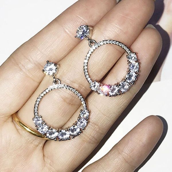 

europe and the united states personality wild round crystal zircon stud earrings women's statement crystal gift, Golden;silver