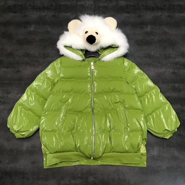 

2019 winter new fur cubs hooded bright color warm warm cotton padded coat women's tide, Black