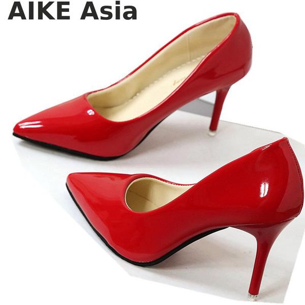 

2019 women shoes pointed toe pumps patent leather dress shoes high heels boat wedding zapatos mujer 7cm/4cm, Black