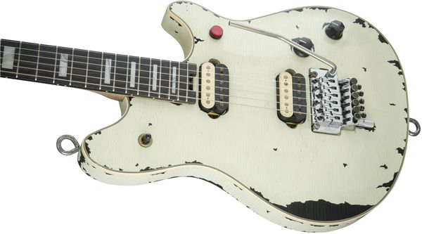 Nadir el işi Edward Van Halen Beyaz Heavy Relic Elektro Gitar Floyd Rose Tremolo Kilitleme Somun Kırmızı Öldürme Anahtarı Çatlak Çizgisi Etkisi