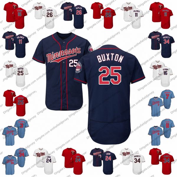 

2019 Minnesota Baseball Jersey Twins Any Name Number 25 Byron Buxton 16 Jonathan Schoop 24 C.J. Cron 11 Jorge Polanco 26 Max Kepler S-4XL