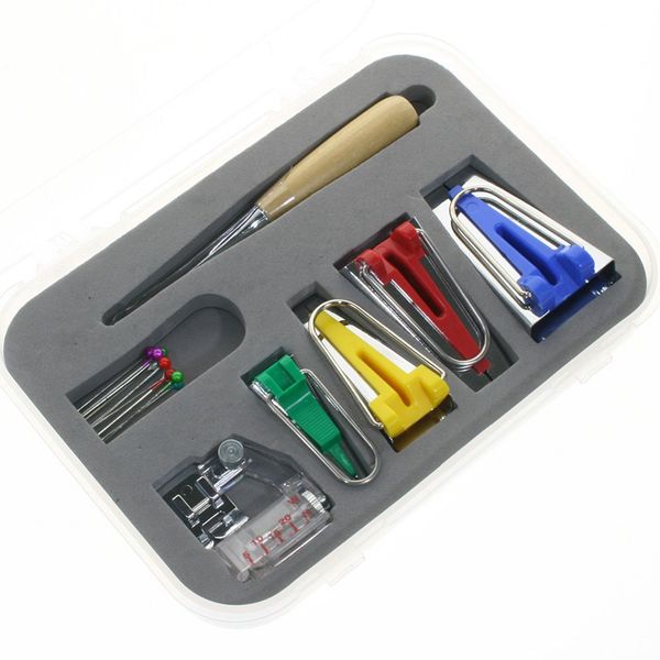 

fabric bias tape maker kit for sewing quilting awl and adjustable binder foot with case for sewing / quilting (set of 16