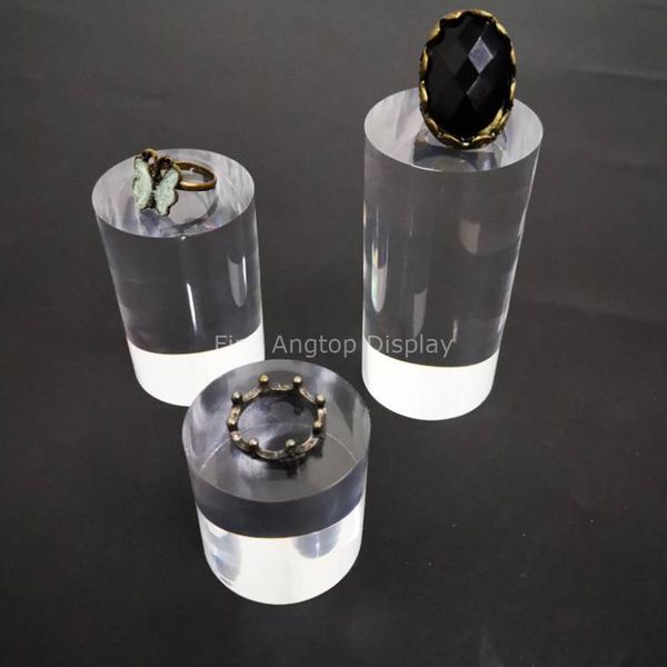 

clear cylinder acrylic jewelry display earring holder rings rack round column block display stand 40mm diameter, Pink;blue