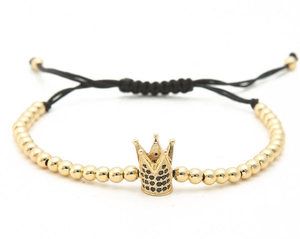 

gold silver micro pave cz cubic zirconia rope adjusted copper beads bracelet hy43 crown charm braided bangles women, Black