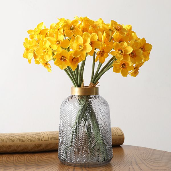 

6pcs/lot european-style simulation narcissus flower living room window decoration fake flowers wedding scene decor daffodil 20