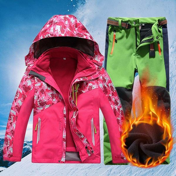 

children winter ski suit windproof waterproof kids warm fleece skiing jacket and pants set boys girls snowboard snow coat cyf745, Blue;gray
