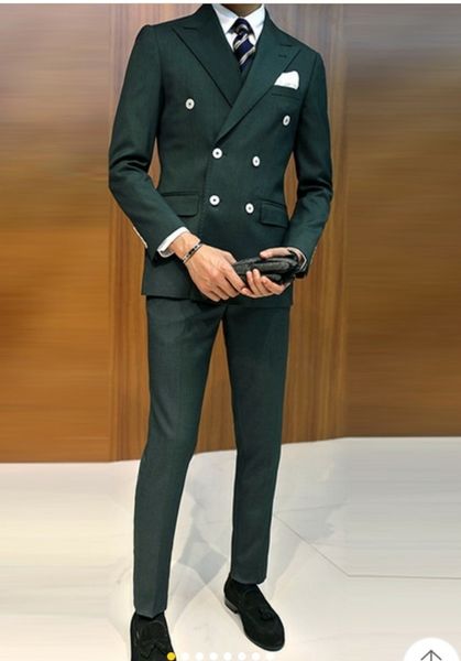 

dark green men wedding tuxedos double-breasted groom tuxedos men blazer 2 piece suit prom/dinner jacket custom made(jacket+pants+tie) 1636, Black;gray