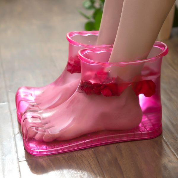 

ankle rain snow boots women foot-soaking bucket wooden bucket foot-bath foot-washing plastic shoes women for health, Black