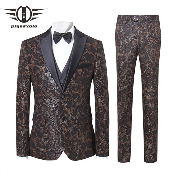 

plyesxale 2020 new arrival 5xl men suits for wedding costume homme mariage 3 piece terno masculino slim fit double splits q861, White;black
