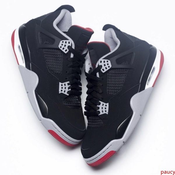 

4 bred black red new 2019 released factory version 4s basketball shoes mens trainers suede sneakers with