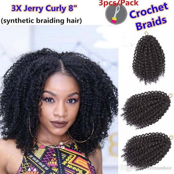 Grosshandel 3 Teile Paket Ombre Farbe Malibob Afro Synthetische Faser Braid Hair Extensions 8 10 12 Malibob Jerry Curly Bulk Twist Hakeln Zopfe Fur