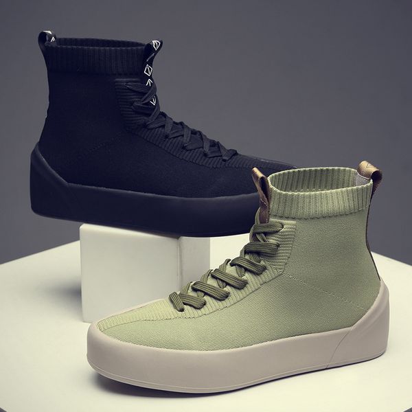 

hip hop men chunky sneakers weave sock boots tenis sapato masculino 800 high platform sneakers basket man walking shoes, Black