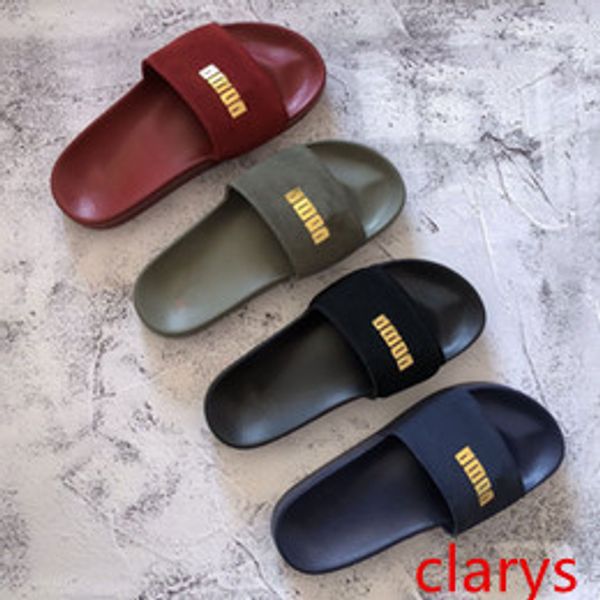 

2019 rihanna leadcat suede slippers designer sandals luxury slide summer fashion wide flat slippery sandals slipper flip flop size 35-45