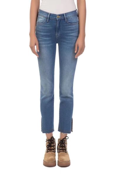 

2019 spring new fashion high street handmade rivet women casual split feet pencil jeans, Blue