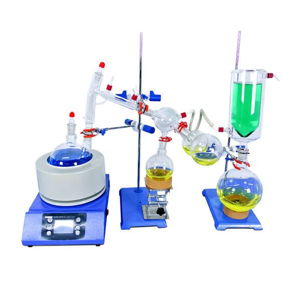 

lab supplies short path distillation set with cold trap 2000 ml (glassware & heating stirring mantle metal stands and clamps)