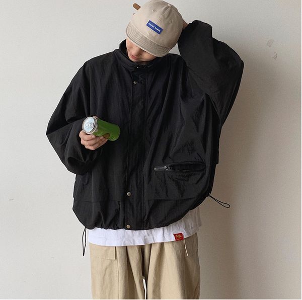 

2019 spring and autumn fresh college wind sports casual trend youth stand collar loose jacket male black / gray m-2xl, Black;brown