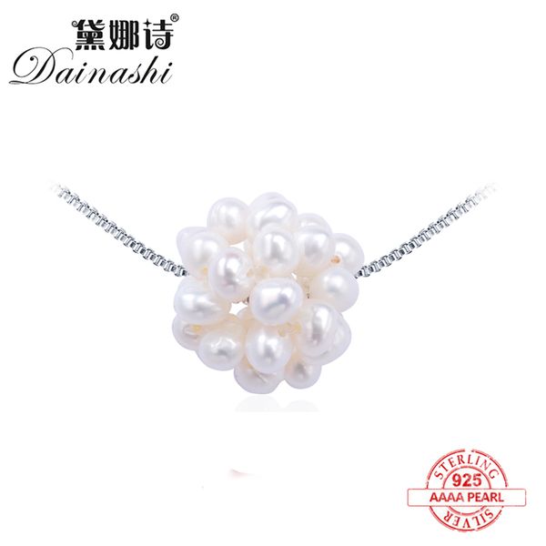 

new fashion personalised pearl necklace 925sterling silver fine jewelry many small pearl pendant real jewelry bijoux femme