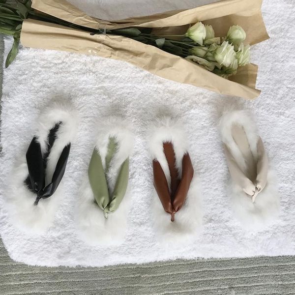 

shoes women slippers flat slides fashion pantofle fur flip flops female tap flock soft luxury 2019 plush hawaiian rome rubber, Black