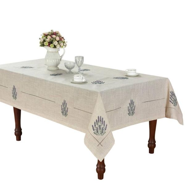 

camellia casa] hemstitch poly+linen table cloth-provence, france,lavender-natural color 54x72" 60x90