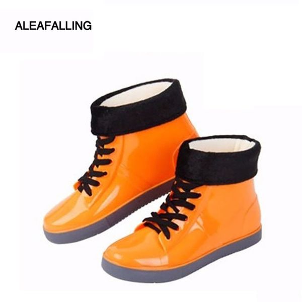 

aleafaliing colorful rain boots waterproof flat shoes woman rain woman water flower rubber ankle boots slip on botas myl333, Black