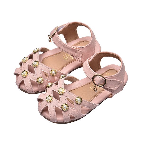 

2020 korean summer girl's sandals soft bottom pearl decorative student sandals baby princess shoes, Black;red