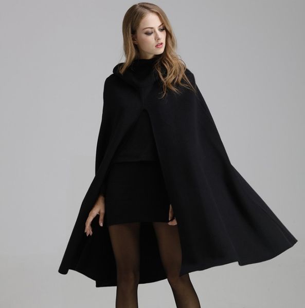 

fashion casual long women wool coat loose solid winter jacket o neck cashmere coat 2019, Black