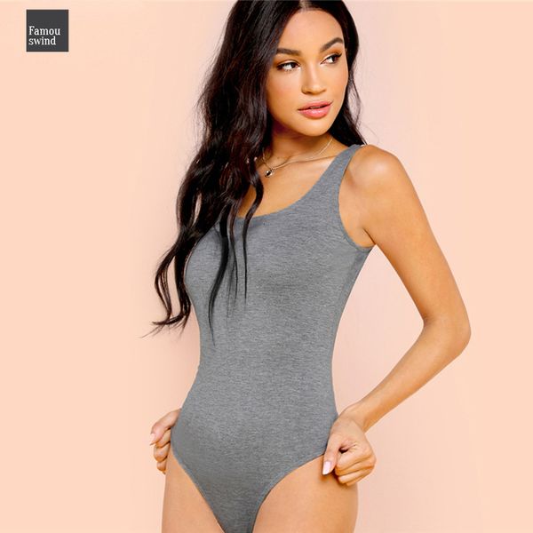 

casual bodysuits grey heather tank solid square neck mid waist skinny bodysuit summer women going out, Black;white