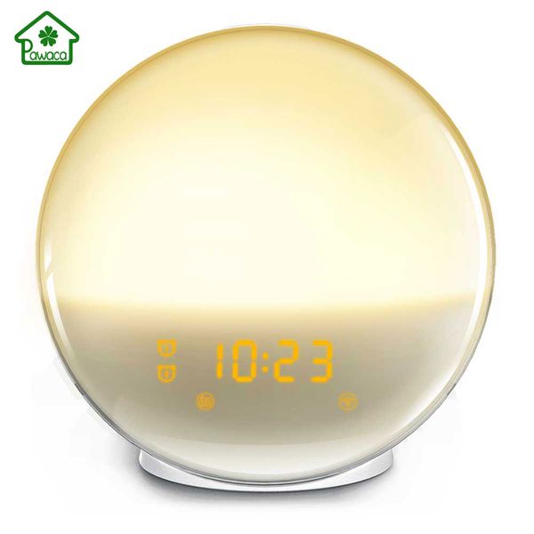 

new simulated sunrise sunset wake up alarm clock digital led night lights fm radio electronic alarm clocks colorful bedside lamp