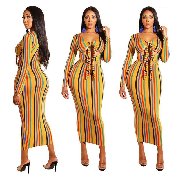 

lace-up striped printed mid-calf dresses holiday beach fashion skirt hollow out party clothing v neck, White;black