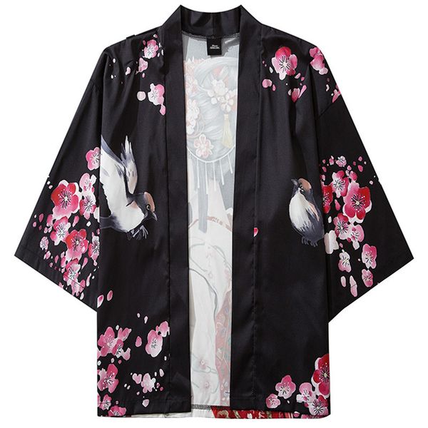 

MarchWind Brand Harajuku Streetwear Kimono Jacket Japanese Geisha Cartoon Hip Hop Men Japan Style Jacket Summer Thin Clothing Loose Kimono