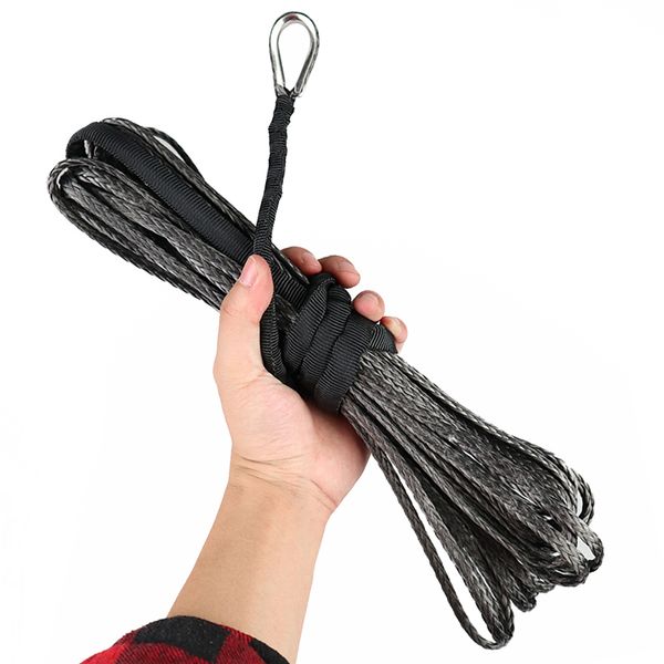 

winch rope string line cable with sheath gray synthetic towing rope 15m 7700lbs car wash maintenance string for atv utv off-road