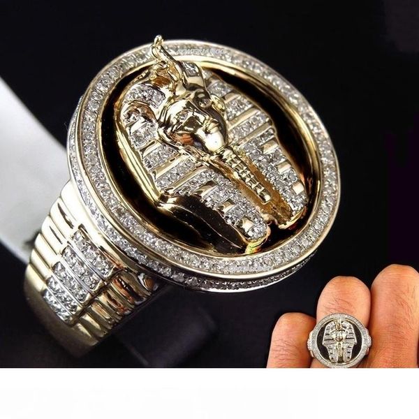 

cool male 18k gold two luxury tone black enamel diamond ring egyptian king tutankhamun ring men wedding party jewelry si, Silver