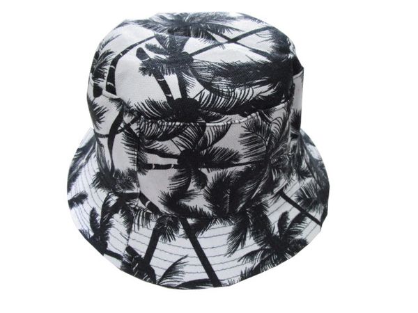 

2019 new fashion ladies coconut tree print bucket hats for womens mens, Blue;gray